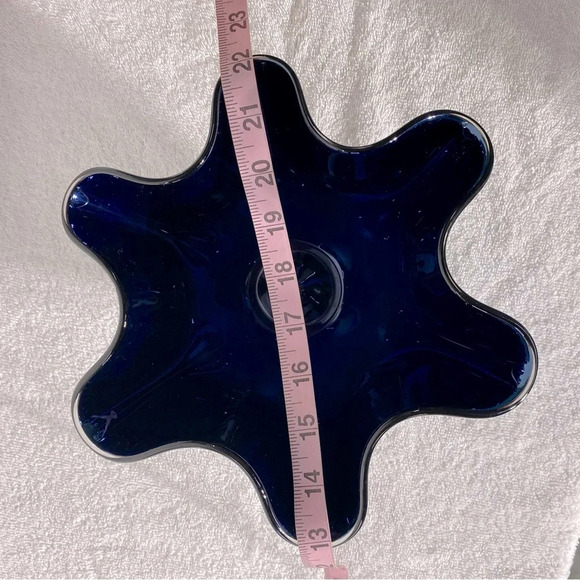 Handblown Ripple Edge Blue Black Glass Opal Cut Glass Handkerchief Vase Bowl - Picture 15 of 15